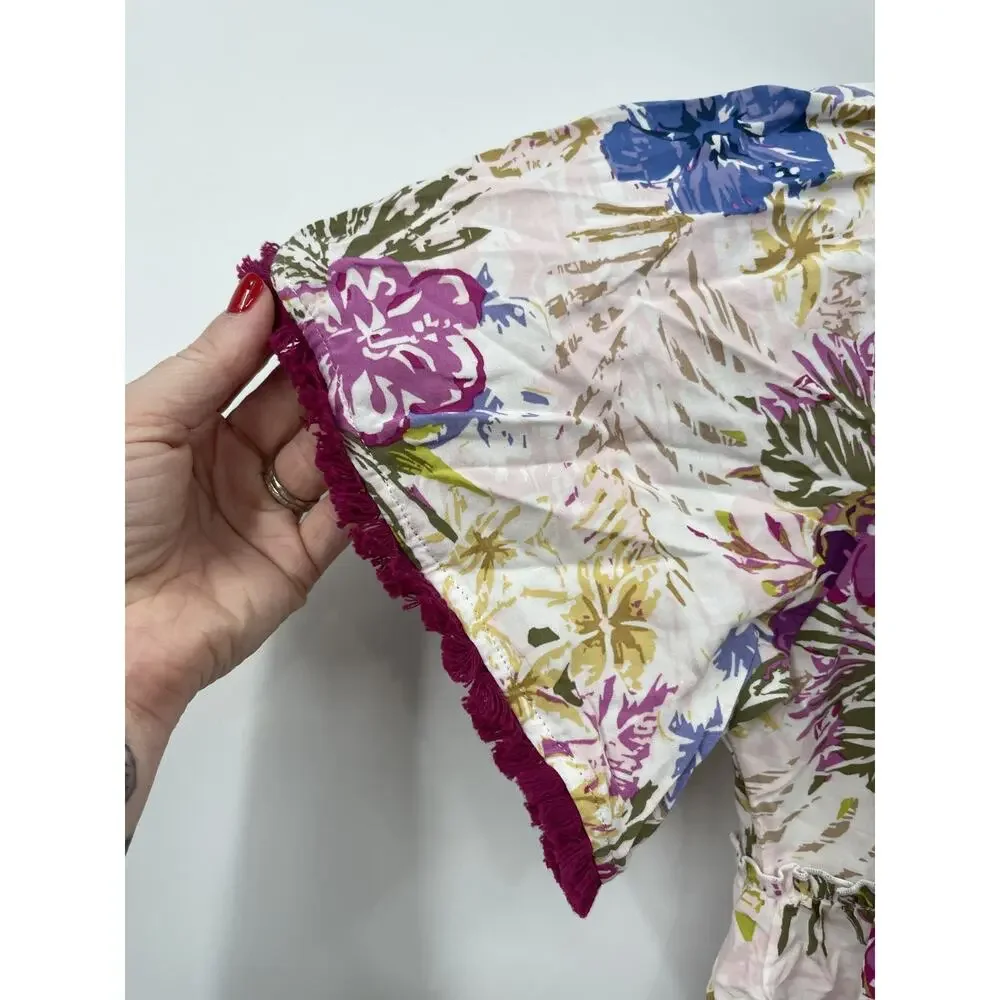 Matilda Jane Pink Purple Floral Hibiscus Trapeze Dress Fringe Trim NWT Girls 10